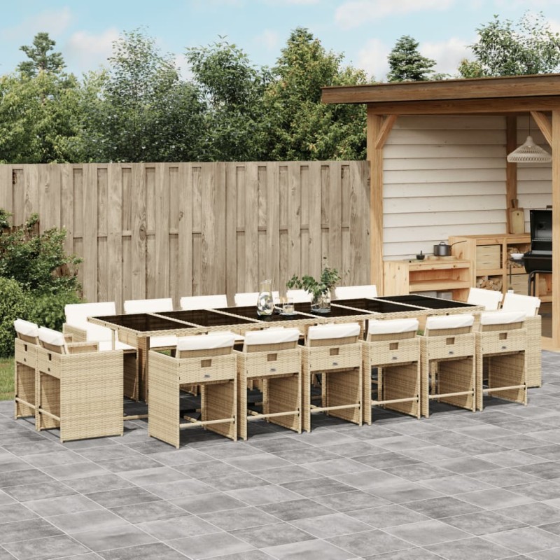 vidaXL 17-tlg. Garten-Essgruppe mit Kissen Beige Poly Rattan vidaXL 17-tlg. Garten-Essgruppe mit Kissen Beige Poly Rattan
