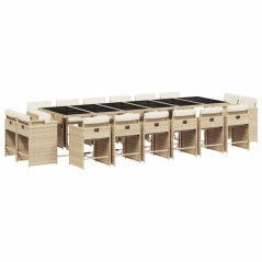 vidaXL 17-tlg. Garten-Essgruppe mit Kissen Beige Poly Rattan