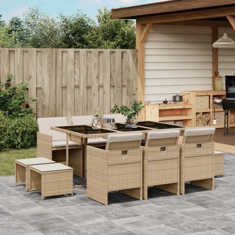 vidaXL 11-tlg. Garten-Essgruppe mit Kissen Beige Poly Rattan vidaXL 11-tlg. Garten-Essgruppe mit Kissen Beige Poly Rattan