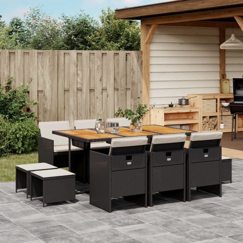 vidaXL 11-tlg. Garten-Essgruppe mit Kissen Schwarz Poly Rattan vidaXL 11-tlg. Garten-Essgruppe mit Kissen Schwarz Poly Rattan
