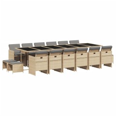 vidaXL 17-tlg. Garten-Essgruppe mit Kissen Beigemischung Poly Rattan