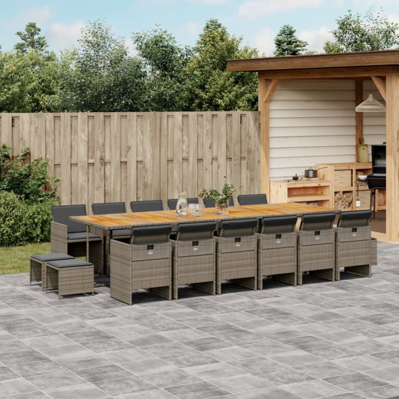 vidaXL 17-tlg. Garten-Essgruppe mit Kissen Grau Poly Rattan vidaXL 17-tlg. Garten-Essgruppe mit Kissen Grau Poly Rattan