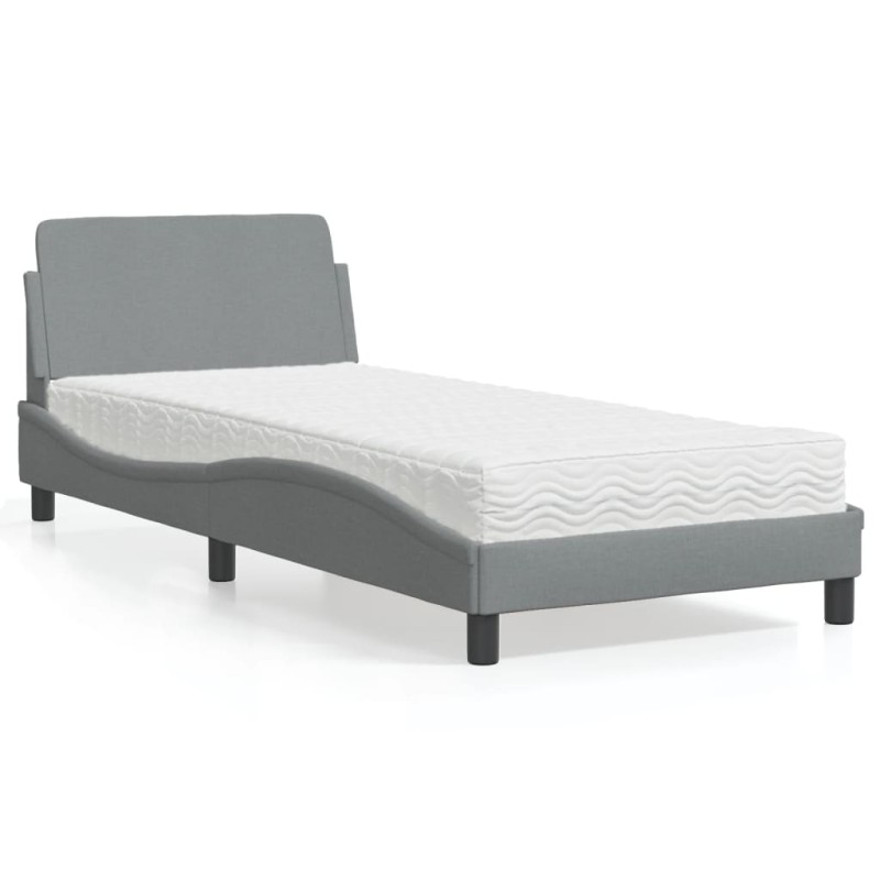 vidaXL Bett mit Matratze Hellgrau 80x200 cm Stoff vidaXL Bett mit Matratze Hellgrau 80x200 cm Stoff