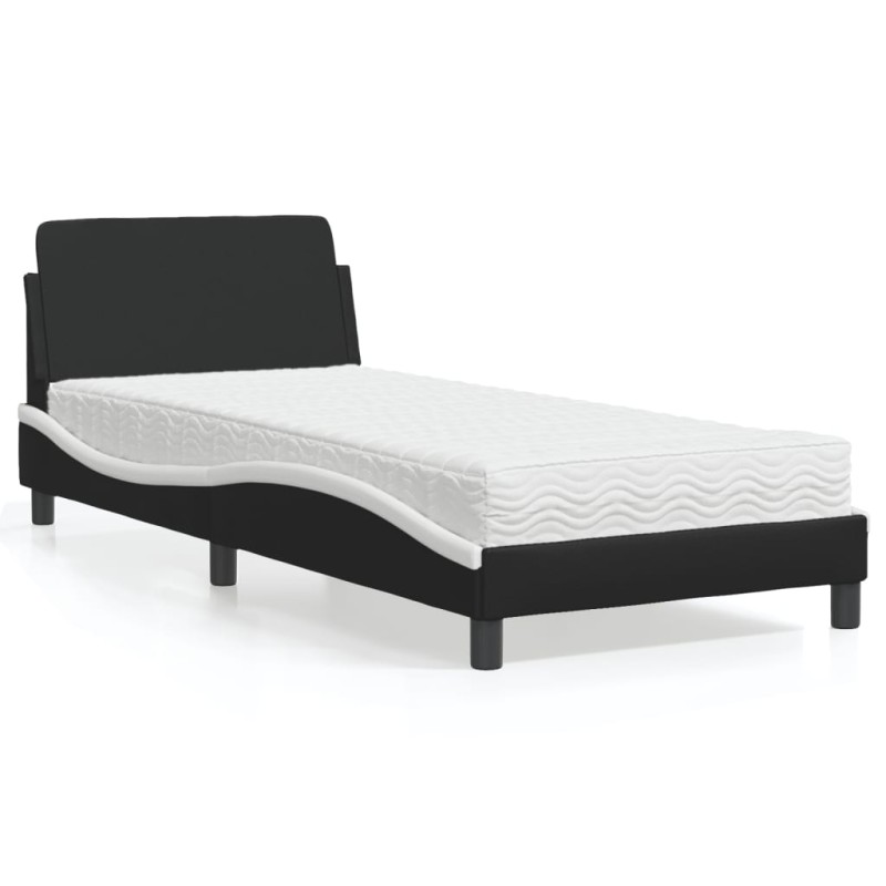 vidaXL Bett mit Matratze Schwarz und Weiß 90x190 cm Kunstleder vidaXL Bett mit Matratze Schwarz und Weiß 90x190 cm Kunstleder