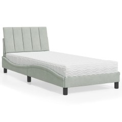 vidaXL Bett mit Matratze Hellgrau 90x190 cm Samt