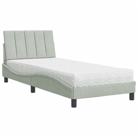 vidaXL Bett mit Matratze Hellgrau 90x190 cm Samt