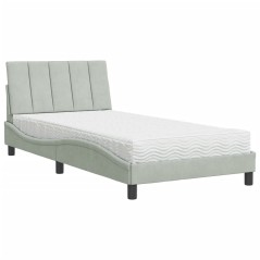 vidaXL Bett mit Matratze Hellgrau 100x200 cm Samt