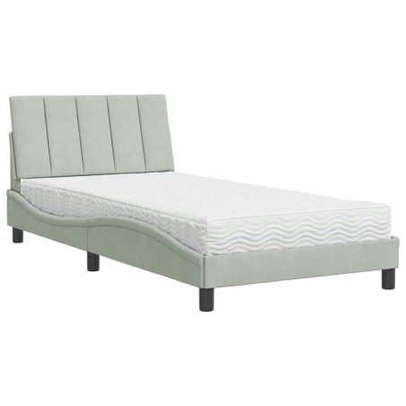 vidaXL Bett mit Matratze Hellgrau 100x200 cm Samt