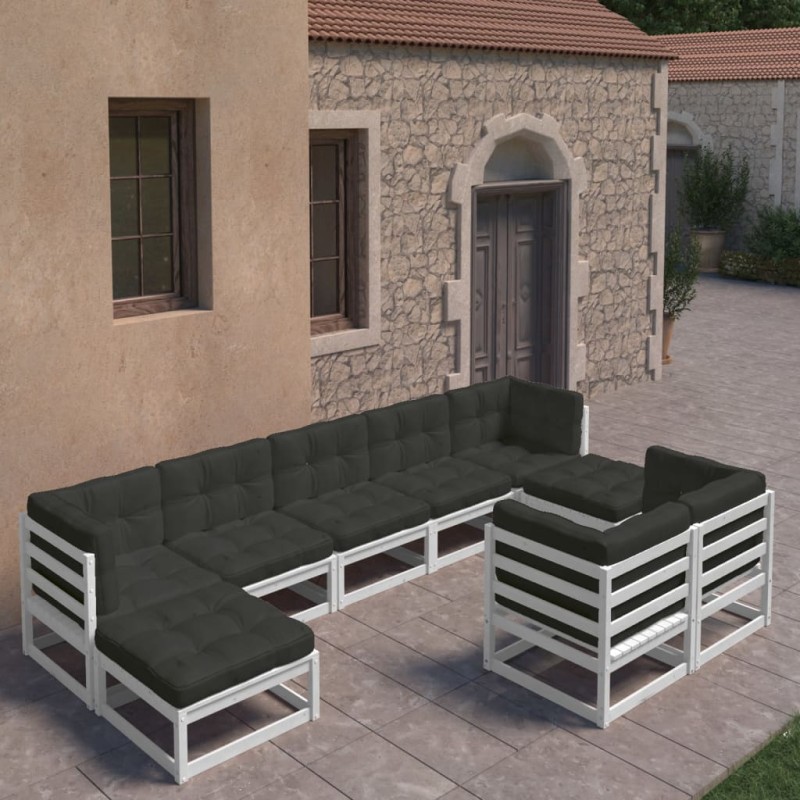 vidaXL 9-tlg. Garten-Lounge-Set mit Kissen Weiß Massivholz Kiefer vidaXL 9-tlg. Garten-Lounge-Set mit Kissen Weiß Massivholz Kiefer