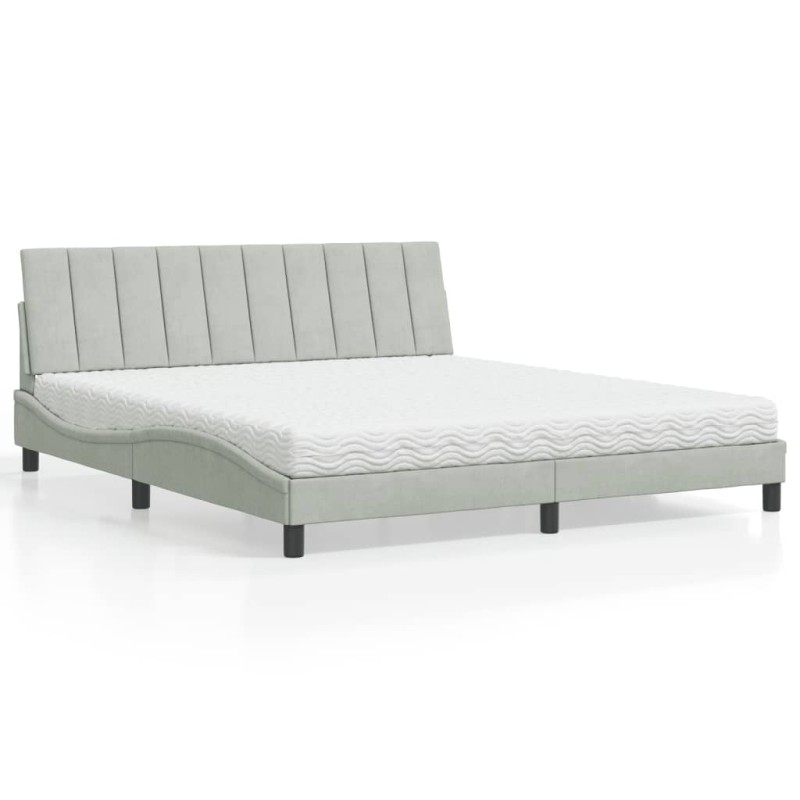 vidaXL Bett mit Matratze Hellgrau 180x200 cm Samt vidaXL Bett mit Matratze Hellgrau 180x200 cm Samt