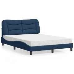 vidaXL Bett mit Matratze Blau 140x200 cm Stoff