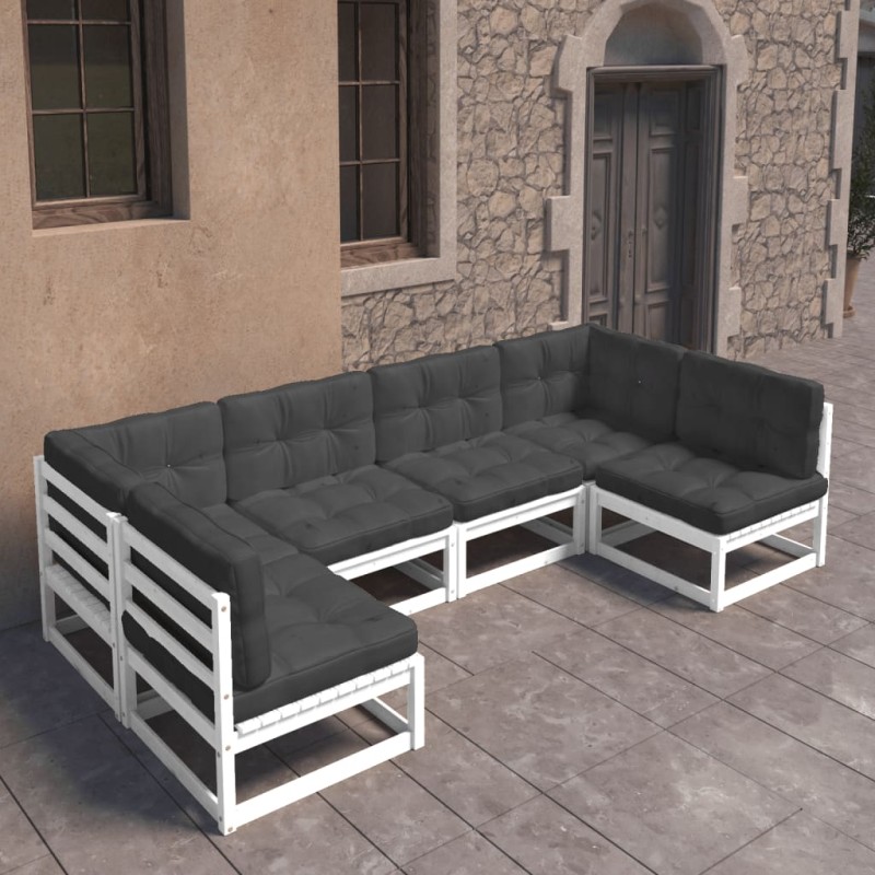 6-tlg. Garten-Lounge-Set mit Kissen Weiß Kiefer Massivholz 6-tlg. Garten-Lounge-Set mit Kissen Weiß Kiefer Massivholz