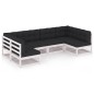 6-tlg. Garten-Lounge-Set mit Kissen Weiß Kiefer Massivholz 6-tlg. Garten-Lounge-Set mit Kissen Weiß Kiefer Massivholz