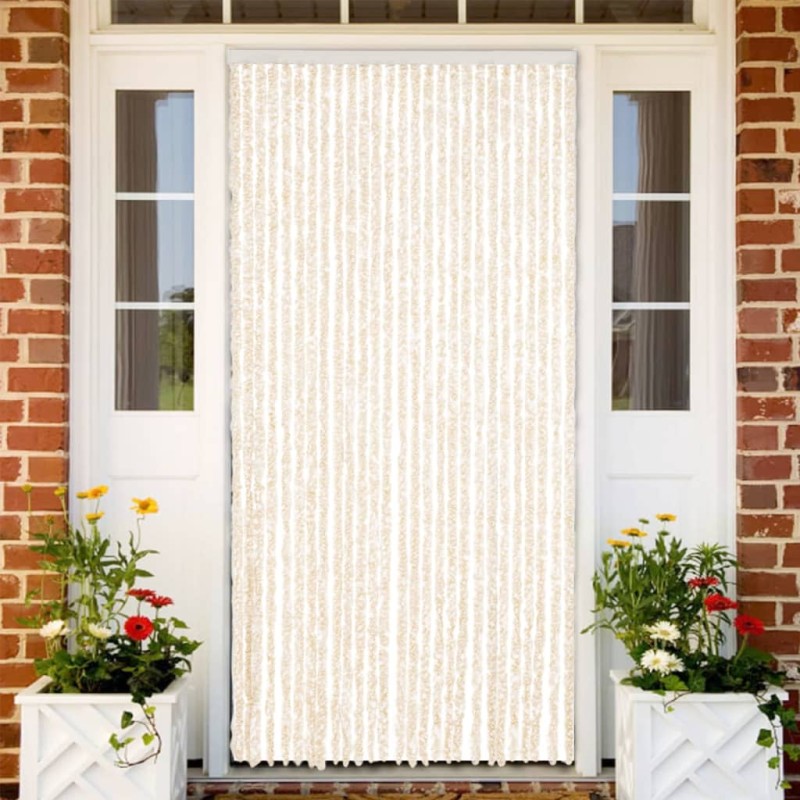 vidaXL Fliegenvorhang Beige und Weiß 118x220 cm Chenille vidaXL Fliegenvorhang Beige und Weiß 118x220 cm Chenille