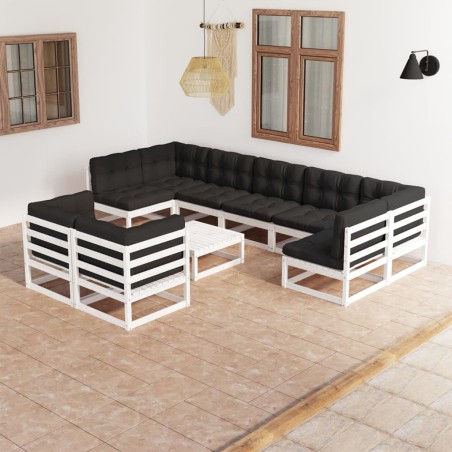 vidaXL 10-tlg. Garten-Lounge-Set mit Kissen Weiß Massivholz Kiefer