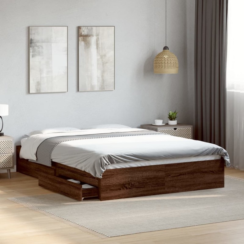 vidaXL Bettgestell mit Schubladen Braun Eichen-Optik 120x200 cm vidaXL Bettgestell mit Schubladen Braun Eichen-Optik 120x200 cm