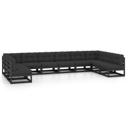 vidaXL 10-tlg. Garten-Lounge-Set mit Kissen Schwarz Massivholz Kiefer