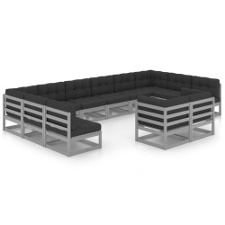 vidaXL 12-tlg. Garten-Lounge-Set mit Kissen Grau Massivholz Kiefer