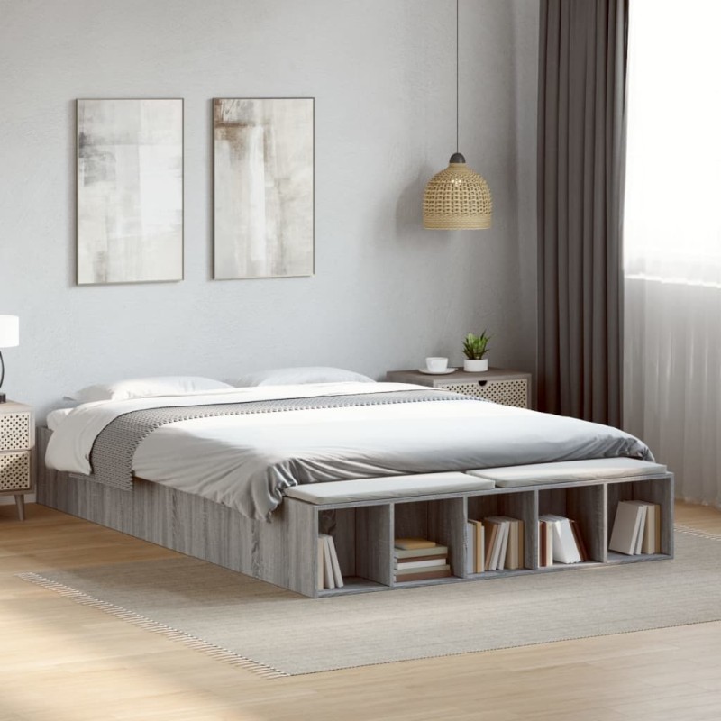 vidaXL Bettgestell Grau Sonoma 160x200 cm Holzwerkstoff vidaXL Bettgestell Grau Sonoma 160x200 cm Holzwerkstoff