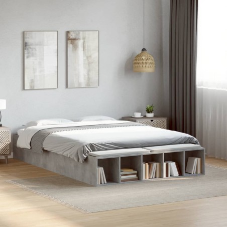 vidaXL Bettgestell Betongrau 140x190 cm Holzwerkstoff