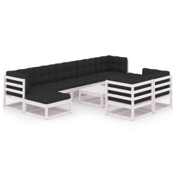 vidaXL 10-tlg. Garten-Lounge-Set mit Kissen Weiß Massivholz Kiefer
