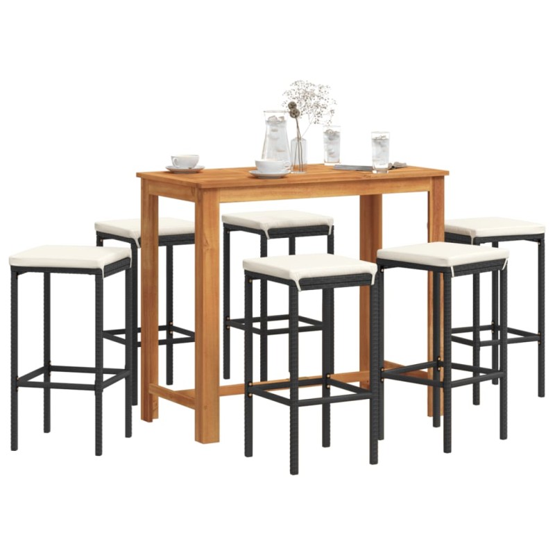 vidaXL 7-tlg. Gartenbar-Set Schwarz Massivholz Akazie und Poly Rattan vidaXL 7-tlg. Gartenbar-Set Schwarz Massivholz Akazie und Poly Rattan