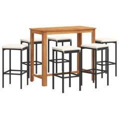 vidaXL 7-tlg. Gartenbar-Set Schwarz Massivholz Akazie und Poly Rattan