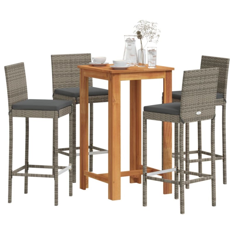 vidaXL 5-tlg. Gartenbar-Set Grau Massivholz Akazie und Poly Rattan vidaXL 5-tlg. Gartenbar-Set Grau Massivholz Akazie und Poly Rattan