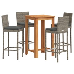 vidaXL 5-tlg. Gartenbar-Set Grau Massivholz Akazie und Poly Rattan