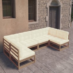 6-tlg. Garten-Lounge-Set Kissen Honigbraun Kiefer Massivholz