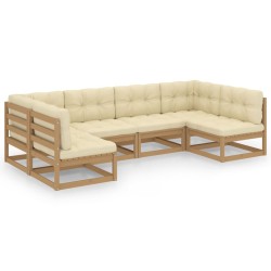 6-tlg. Garten-Lounge-Set Kissen Honigbraun Kiefer Massivholz