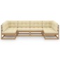 6-tlg. Garten-Lounge-Set Kissen Honigbraun Kiefer Massivholz 6-tlg. Garten-Lounge-Set Kissen Honigbraun Kiefer Massivholz