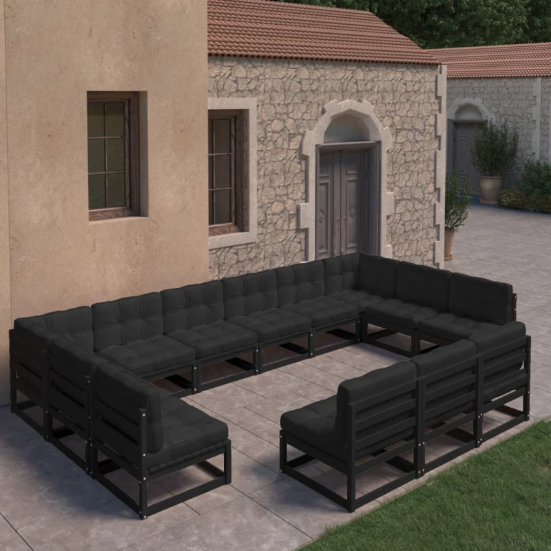 vidaXL 13-tlg. Garten-Lounge-Set mit Kissen Schwarz Massivholz Kiefer vidaXL 13-tlg. Garten-Lounge-Set mit Kissen Schwarz Massivholz Kiefer