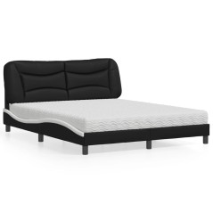 vidaXL Bett mit Matratze Schwarz und Weiß 160x200 cm Kunstleder