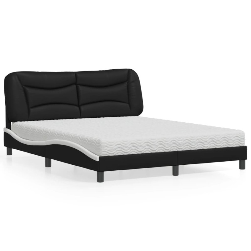 vidaXL Bett mit Matratze Schwarz und Weiß 160x200 cm Kunstleder vidaXL Bett mit Matratze Schwarz und Weiß 160x200 cm Kunstleder