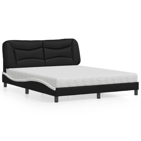 vidaXL Bett mit Matratze Schwarz und Weiß 160x200 cm Kunstleder