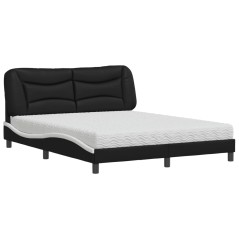 vidaXL Bett mit Matratze Schwarz und Weiß 160x200 cm Kunstleder