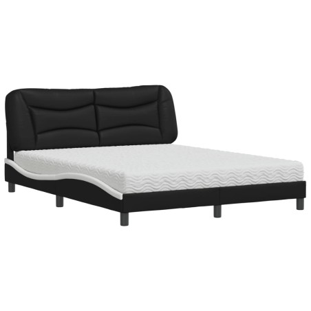 vidaXL Bett mit Matratze Schwarz und Weiß 160x200 cm Kunstleder