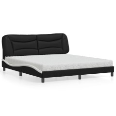vidaXL Bett mit Matratze Schwarz und Weiß 180x200 cm Kunstleder