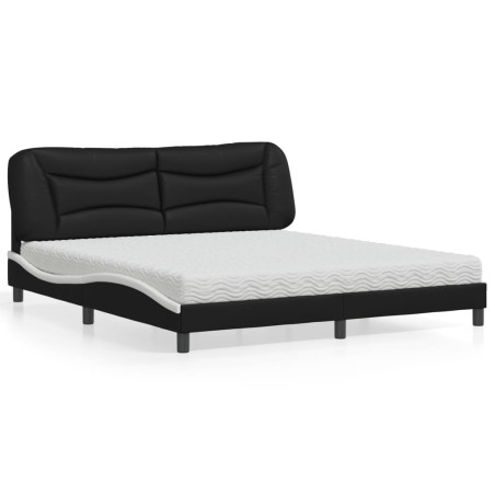 vidaXL Bett mit Matratze Schwarz und Weiß 180x200 cm Kunstleder