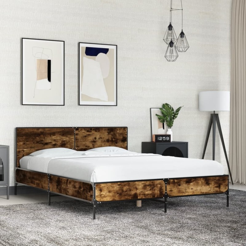 vidaXL Bettgestell Räuchereiche 140x200 cm Holzwerkstoff und Metall vidaXL Bettgestell Räuchereiche 140x200 cm Holzwerkstoff und Metall