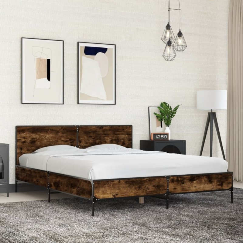 vidaXL Bettgestell Räuchereiche 150x200 cm Holzwerkstoff und Metall vidaXL Bettgestell Räuchereiche 150x200 cm Holzwerkstoff und Metall