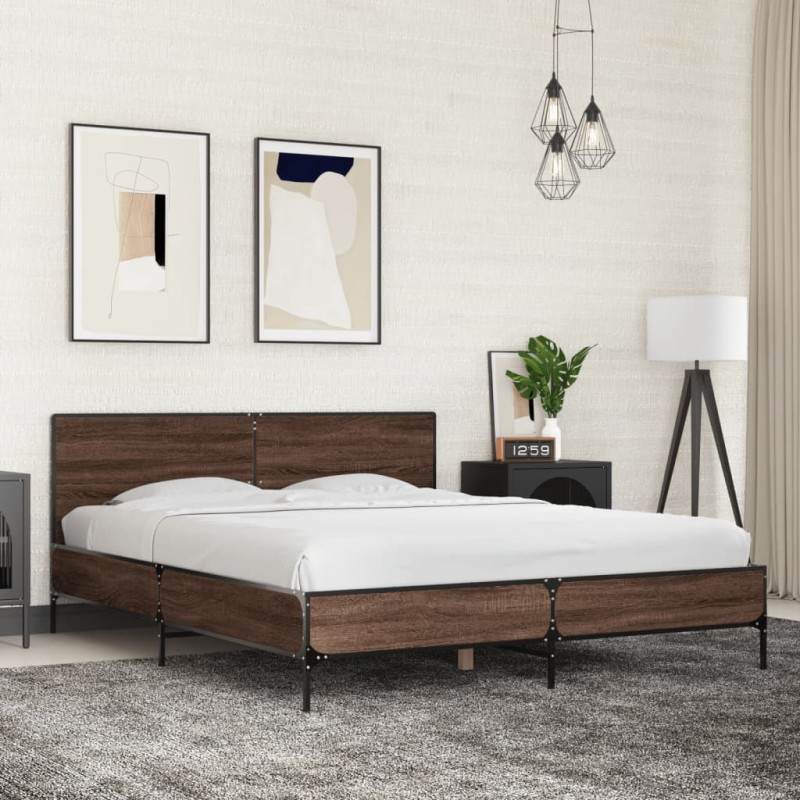 vidaXL Bettgestell Braun Eichen-Optik 150x200 cm Holzwerkstoff Metall vidaXL Bettgestell Braun Eichen-Optik 150x200 cm Holzwerkstoff Metall