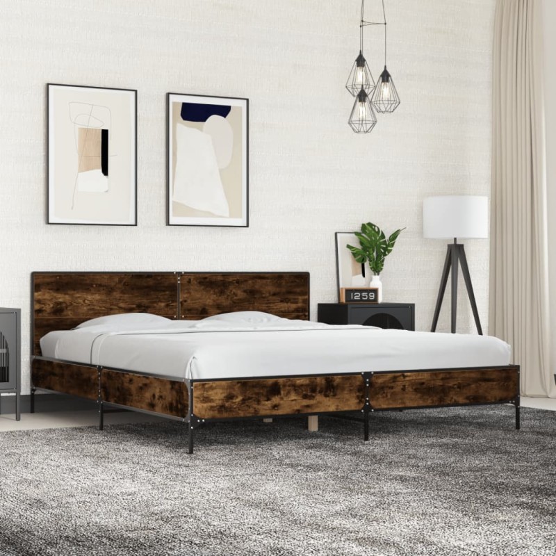 vidaXL Bettgestell Räuchereiche 200x200 cm Holzwerkstoff und Metall vidaXL Bettgestell Räuchereiche 200x200 cm Holzwerkstoff und Metall