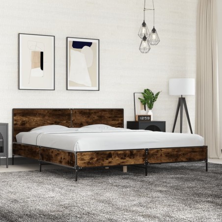 vidaXL Bettgestell Räuchereiche 200x200 cm Holzwerkstoff und Metall