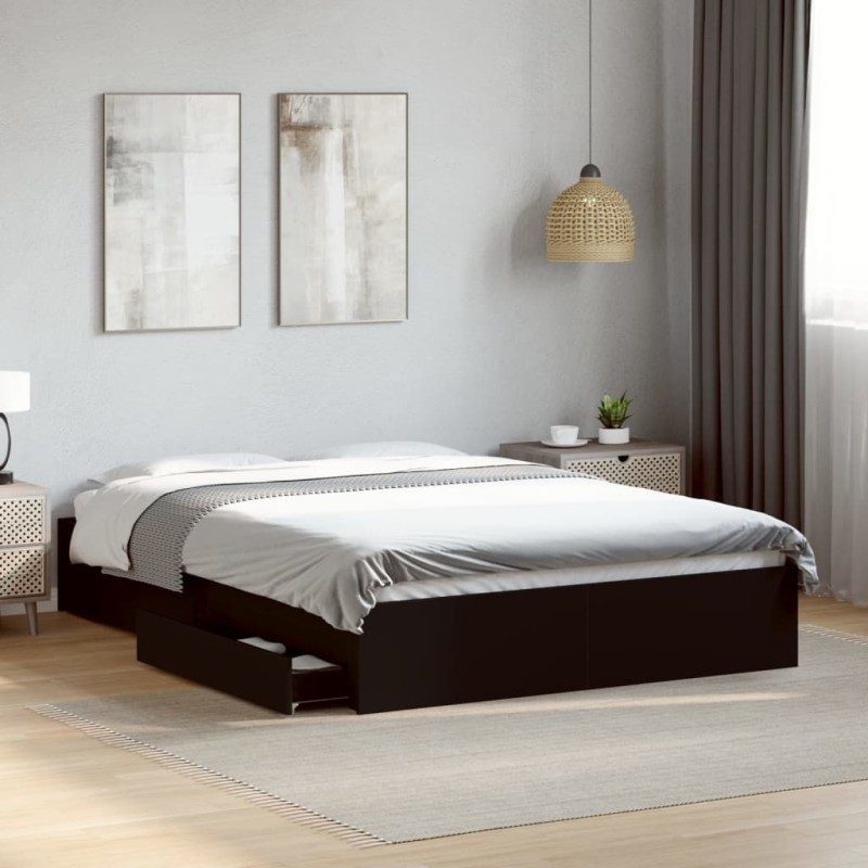 vidaXL Bettgestell mit Schubladen Schwarz 120x190 cm Holzwerkstoff vidaXL Bettgestell mit Schubladen Schwarz 120x190 cm Holzwerkstoff