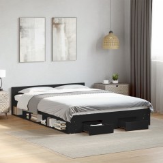 vidaXL Bettgestell mit Schubladen Schwarz 140x190 cm Holzwerkstoff