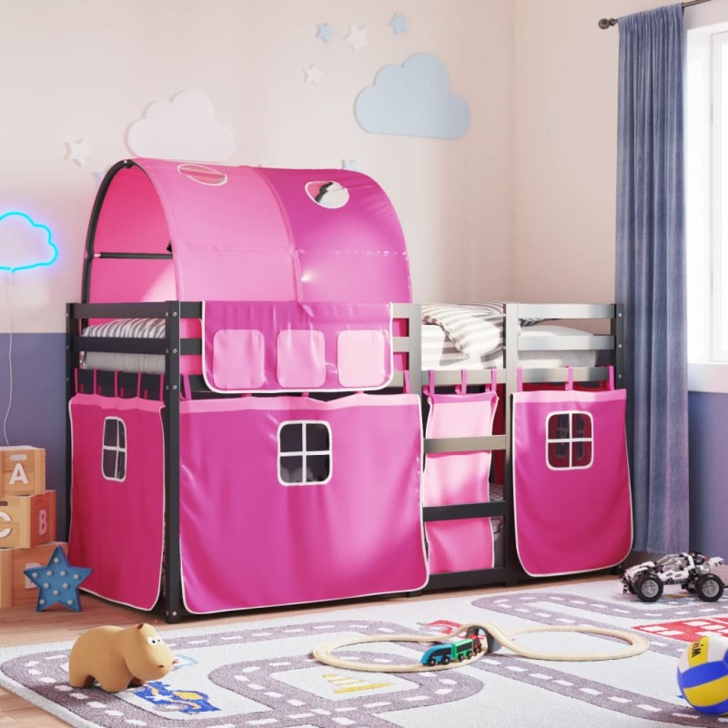 vidaXL Etagenbett mit Vorhängen Rosa 90x190 cm Massivholz Kiefer vidaXL Etagenbett mit Vorhängen Rosa 90x190 cm Massivholz Kiefer