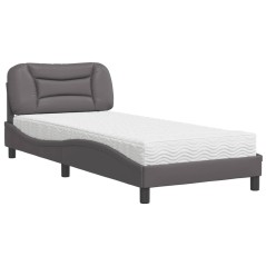 vidaXL Bett mit Matratze Grau 90x190 cm Kunstleder