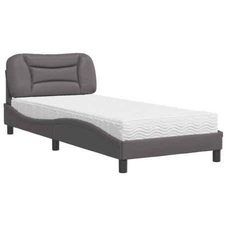 vidaXL Bett mit Matratze Grau 90x190 cm Kunstleder